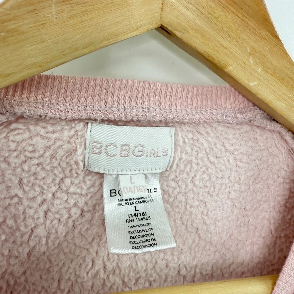 BCBGIRLS Pink Plush Fuzzy Pullover Sweatshirt‎ with Pocket - Size L (14/16)